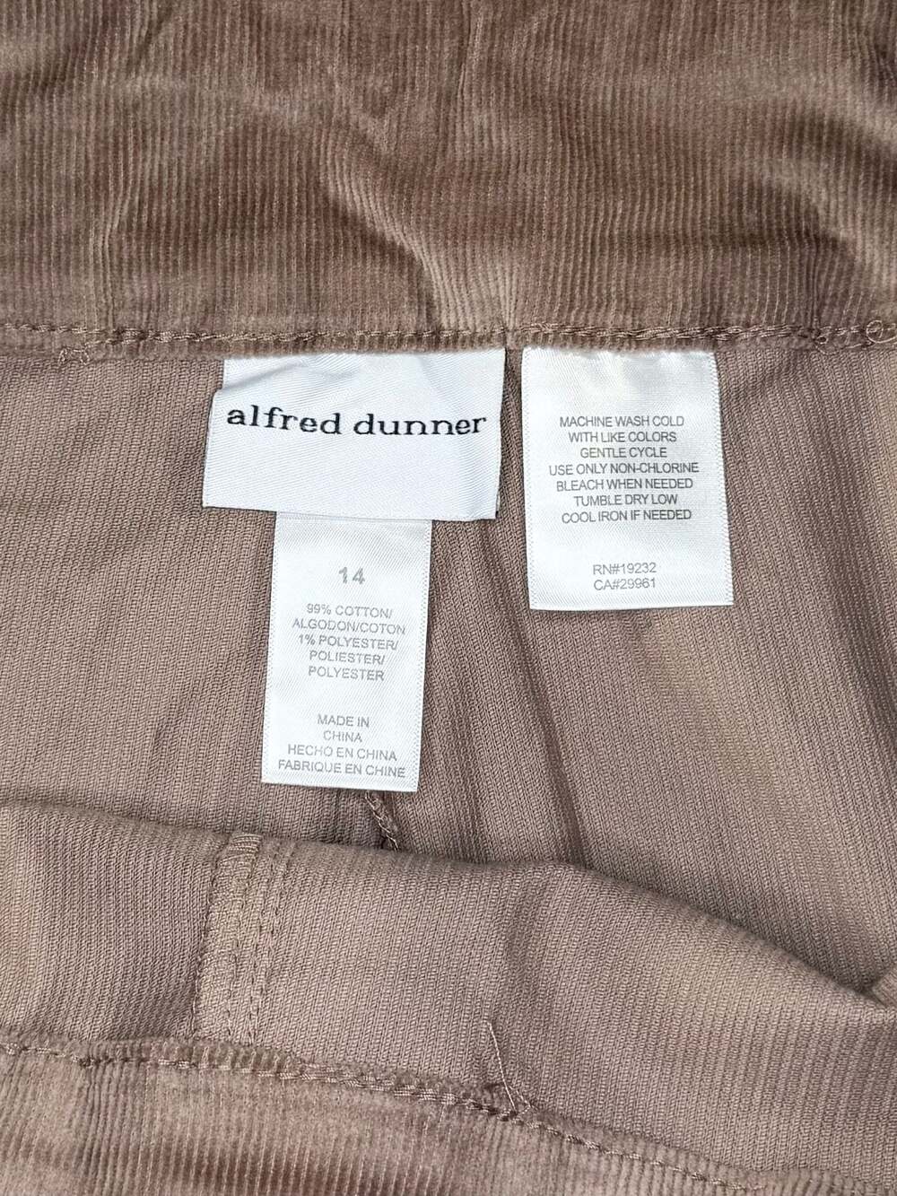 Alfred Dunner Telluride Women’s Brown Corduroy Modern Fit Pant Size 14 - Picture 3 of 7